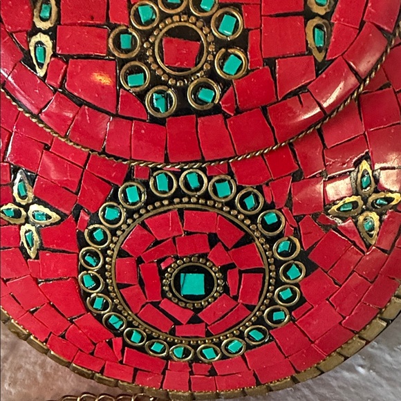 Antik Kraft Berry Mosaic Tile Metal Clutch Crossbody Red Turquoise Small Bag - Picture 2 of 6